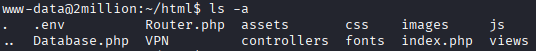 Command output showing files and folders in ~/html