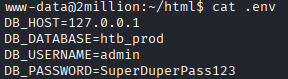Command output showing the admin's credentials