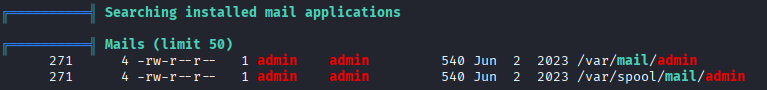 linPEAS output showing mail directories
